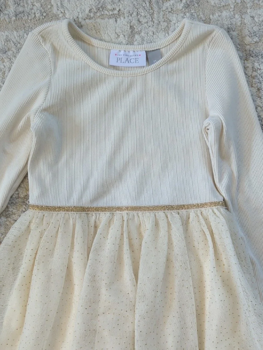 The Children's Place Cream Long-Sleeve Tulle Party Dress Size 3T